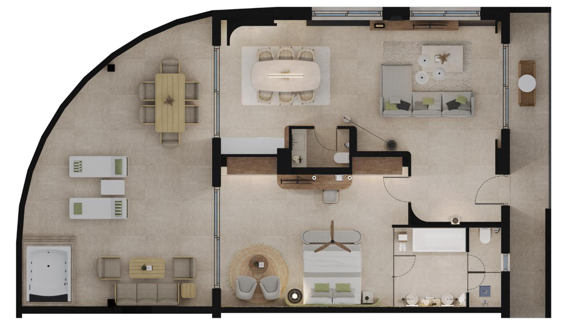 Apartament typu Grand Suite z wanną z hydromasażem na świeżym powietrzu